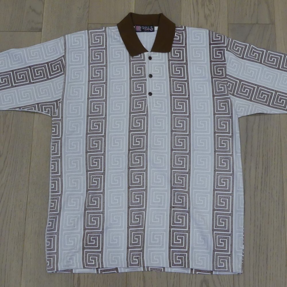 Triples Vintage Brown Collar White/Brown/Grey Large Polo